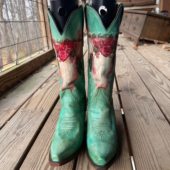 Dan Post RARE NWOT “Take the Bull by the Horns” Green/Turq Western Boots 7.5M - Picture 11 of 12